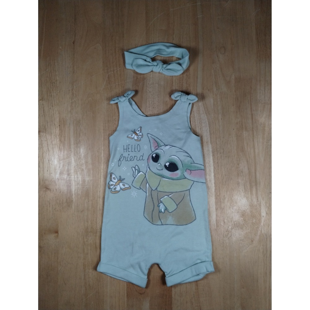 Star Wars The Mandalorian Baby Yoda girls Romper Headband Set Size 3T Green